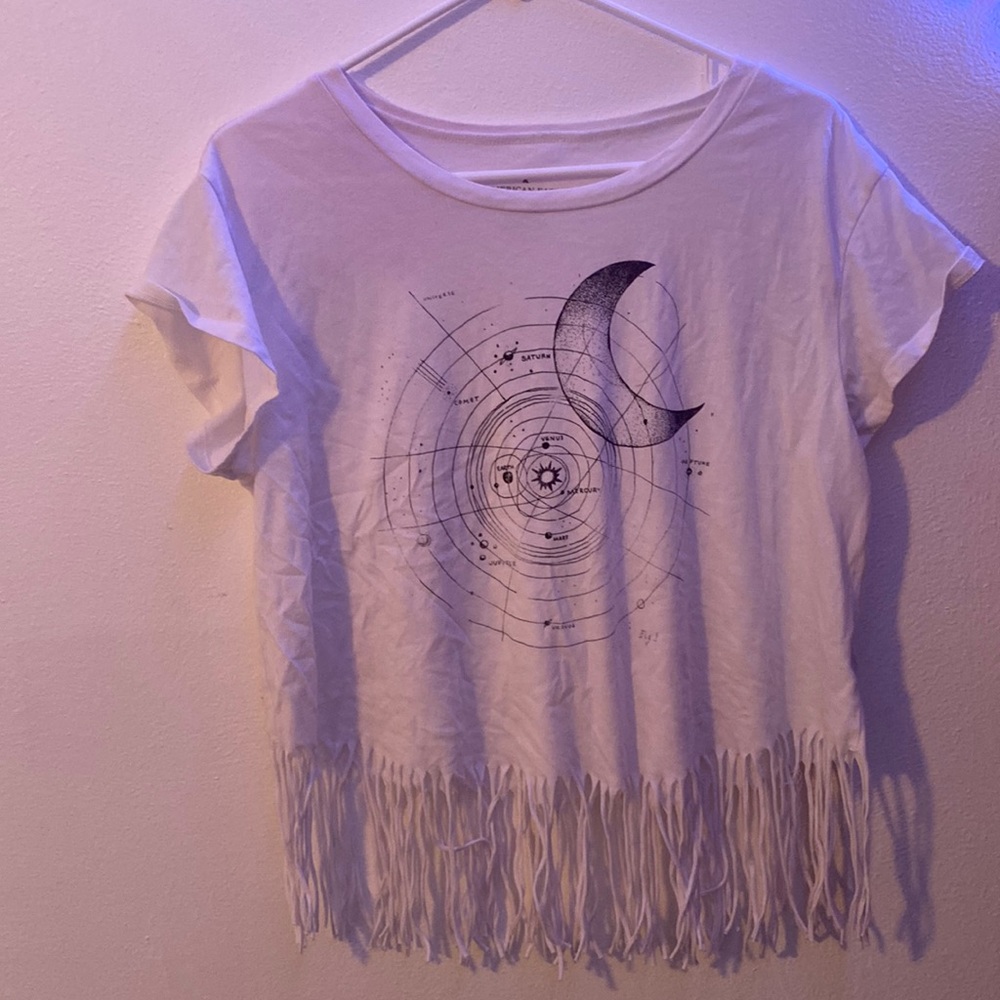 White Astronomy T-shirt with stringy bottom from American Eagle Outfitters